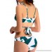 OGNEE Fashion Two Piece Swimsuit Women's Floral Printing Cross Padding Bikini Set Green Leaves B07D7SPBSR